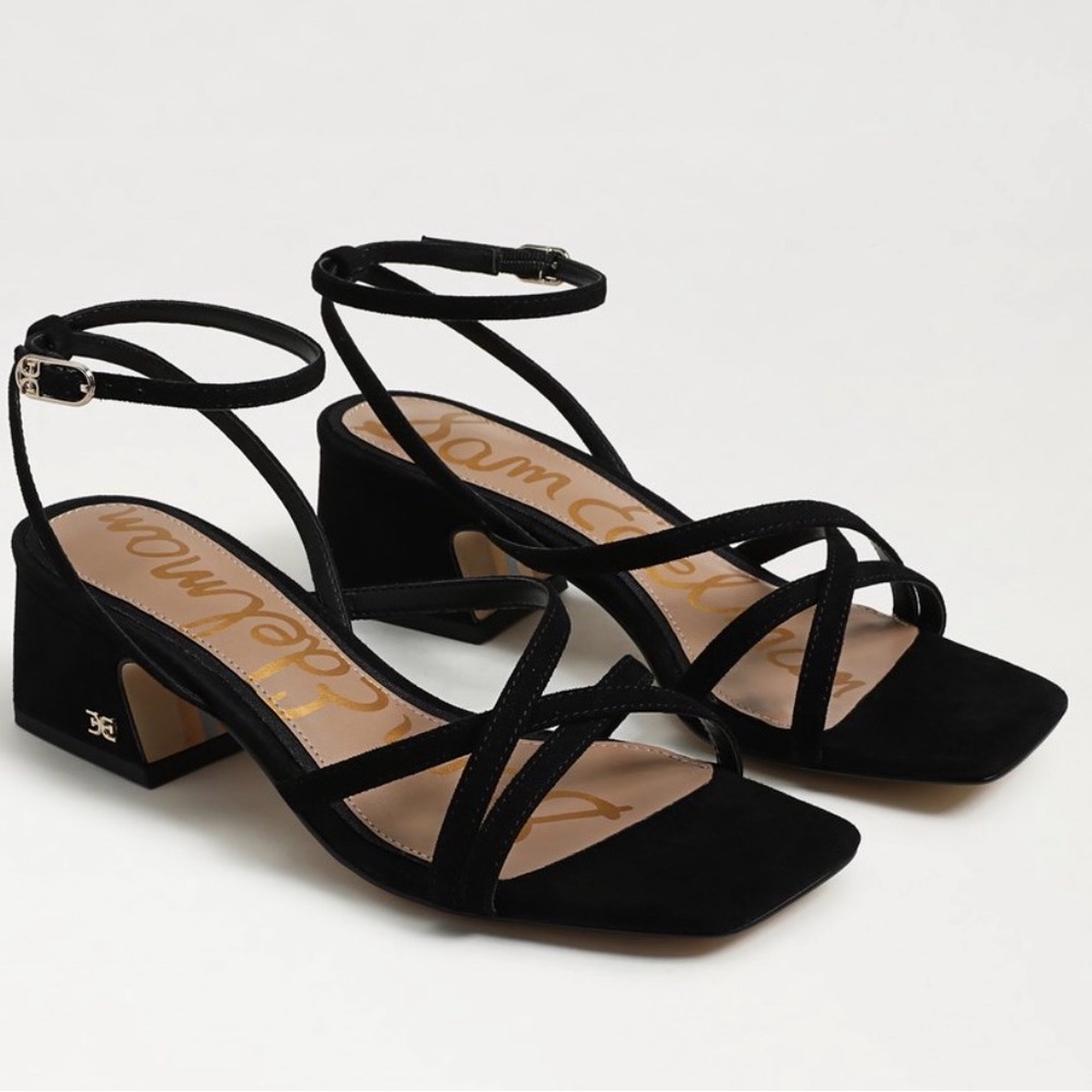 Sam Edelman Whitley Strappy Block Heel Sandals Black Suede Size 9.5